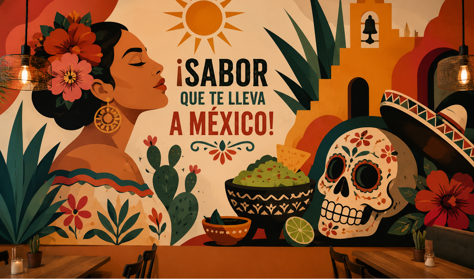 Handgeschilderde mural in Mexicaans · Restaurant door Dechign